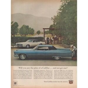 1967 Cadillac Coupe Vintage Print Ad Luxury Car Horse Ranch Classic Automobile
